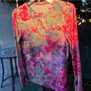 Elie tahari mesh watercolor long sleeve top
